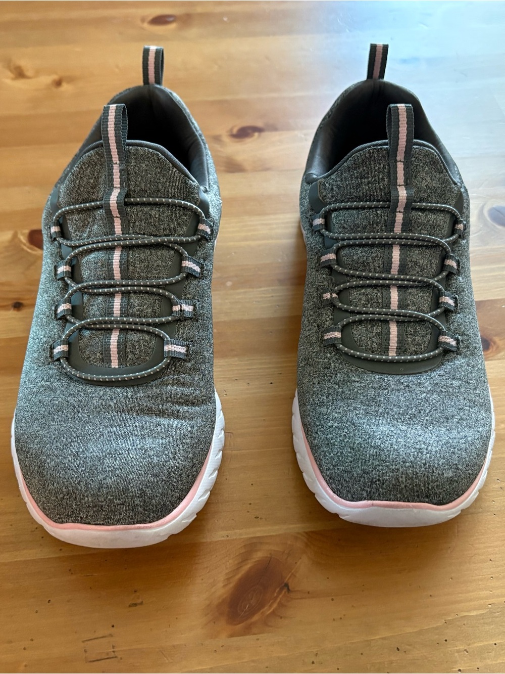 Athletic Works Women's Gray Knit Slip-On Sneakers with Pink Trim